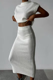 Elegant Solid Patchwork Half A Turtleneck Sleeveless Two Pieces(4 Colors)
