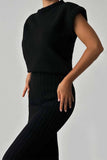 Elegant Solid Patchwork Half A Turtleneck Sleeveless Two Pieces(4 Colors)