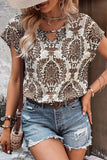 Casual Vintage Floral Hollowed Out V Neck T-Shirts
