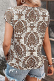 Casual Vintage Floral Hollowed Out V Neck T-Shirts