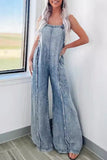 Casual Street Solid Patchwork Backless Square Collar Sleeveless Loose Denim Jumpsuits