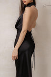 Sexy Solid Backless Halter Sleeveless Dresses