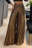 Casual Solid Sequins Loose Mid Waist Wide Leg Solid Color Bottoms(2 Colors)