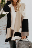 Casual Color Block Patchwork V Neck Outerwear