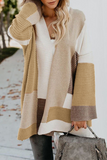 Casual Color Block Patchwork V Neck Outerwear