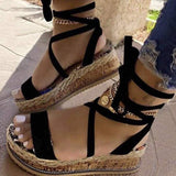 Fashion Casual Bandage Patchwork Round Comfortable Wedges Shoes