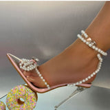 Fashion Patchwork Pearl Pointed Shoes