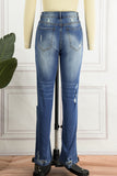 Casual Street Patchwork Ripped Straight Denim Jeans(3 Colors)