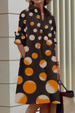 Casual Print Polka Dot Patchwork Buckle Turndown Collar Shirt Dress Dresses(13 Colors)