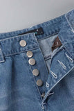 Casual Street Solid Ripped Buckle Low Waist Loose Denim Jeans(4 Colors)