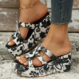 Casual Daily Hollowed Out Patchwork Printing Round Comfortable Out Door Wedges Shoes (Heel Height 2.36in)