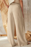 Casual British Style Solid Buttons Loose High Waist Wide Leg Solid Color Bottoms