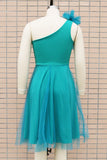 Elegant Solid Mesh Oblique Collar A Line Dresses(4 Colors)