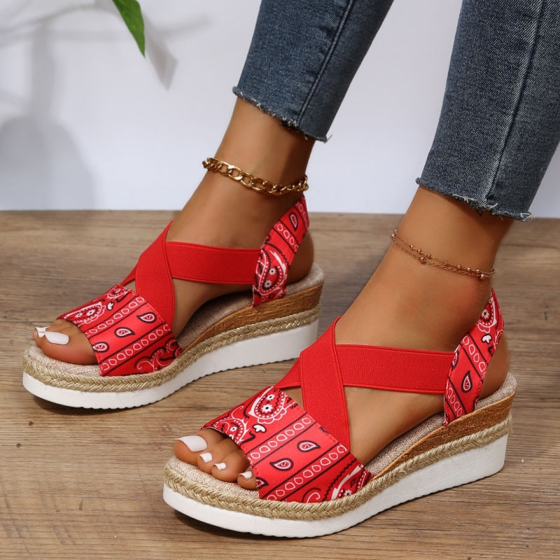 Casual Patchwork Printing Round Comfortable Out Door Wedges Shoes (Heel Height 1.97in)
