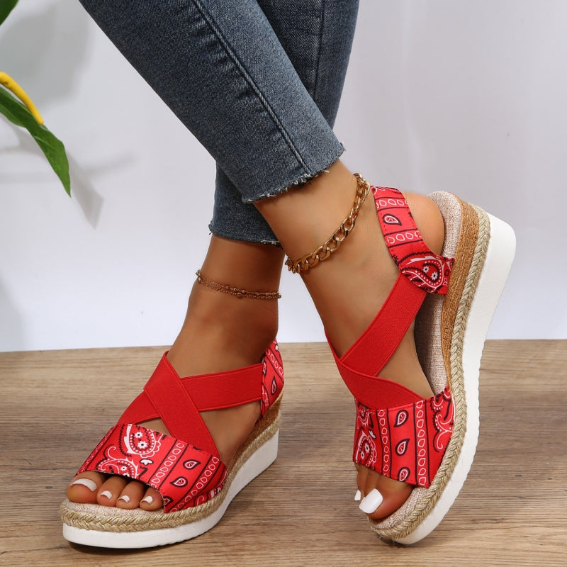 Casual Patchwork Printing Round Comfortable Out Door Wedges Shoes (Heel Height 1.97in)