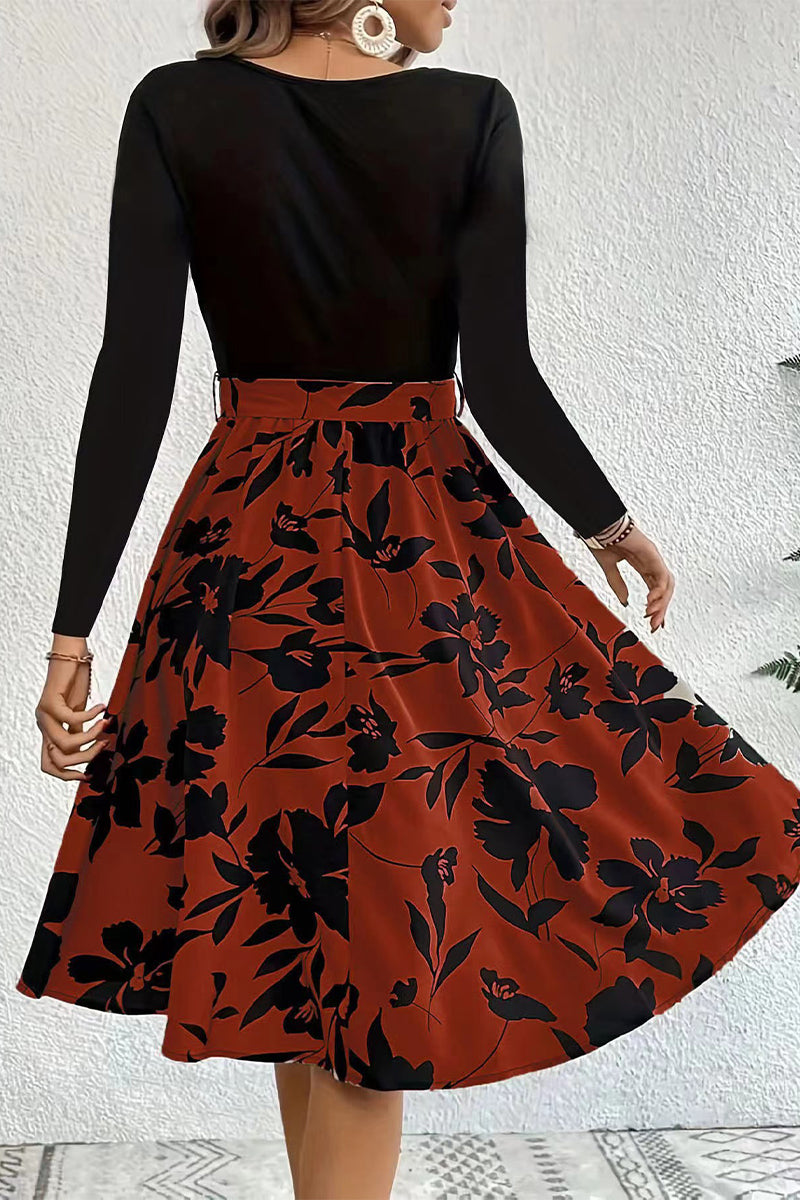 Vestidos elegantes de línea A con cuello redondo y frenillo floral (4 colores)