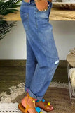 Calça jeans solta casual de rua com fivela rasgada e cintura baixa (4 cores)