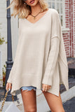 Casual Simplicity Solid Slit V Neck Tops(5 Colors)