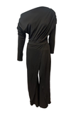 British Style Solid Backless Asymmetrical Oblique Collar Regular Jumpsuits