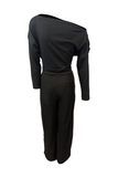 British Style Solid Backless Asymmetrical Oblique Collar Regular Jumpsuits