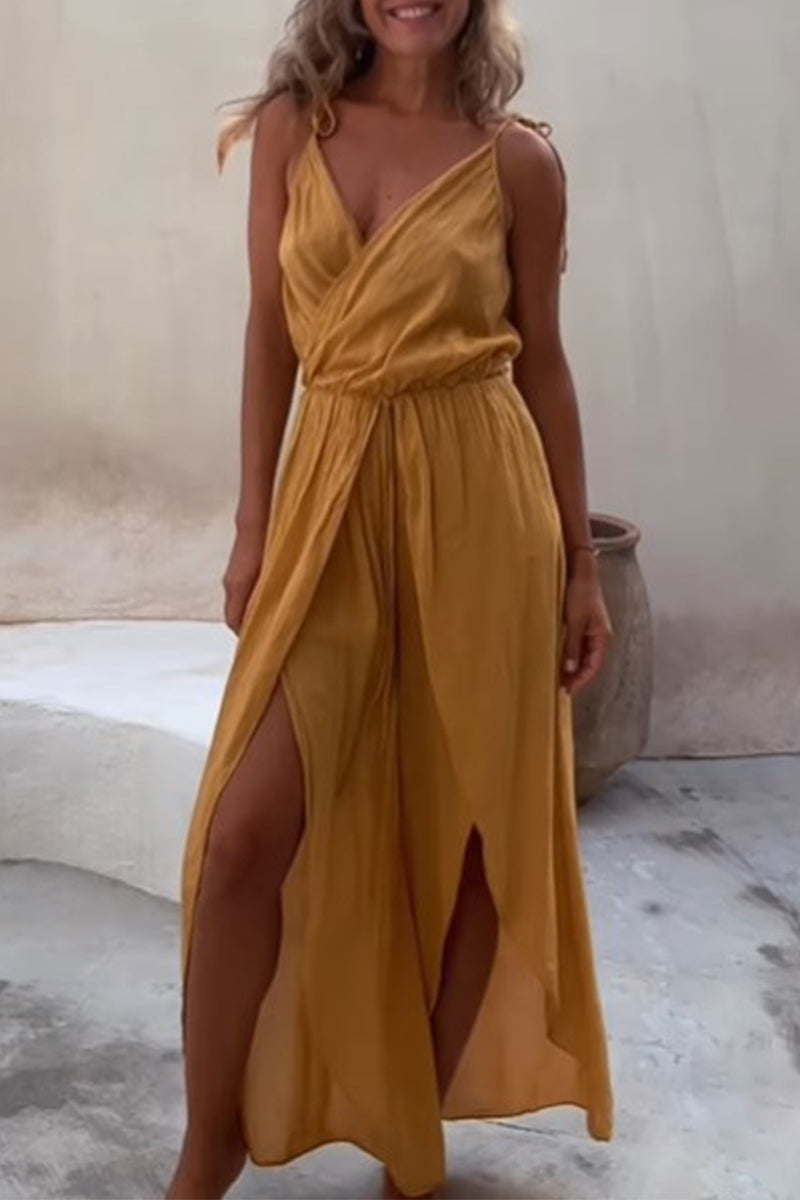 Sexy Simplicity Solid Asymmetrical V Neck Loose Jumpsuits