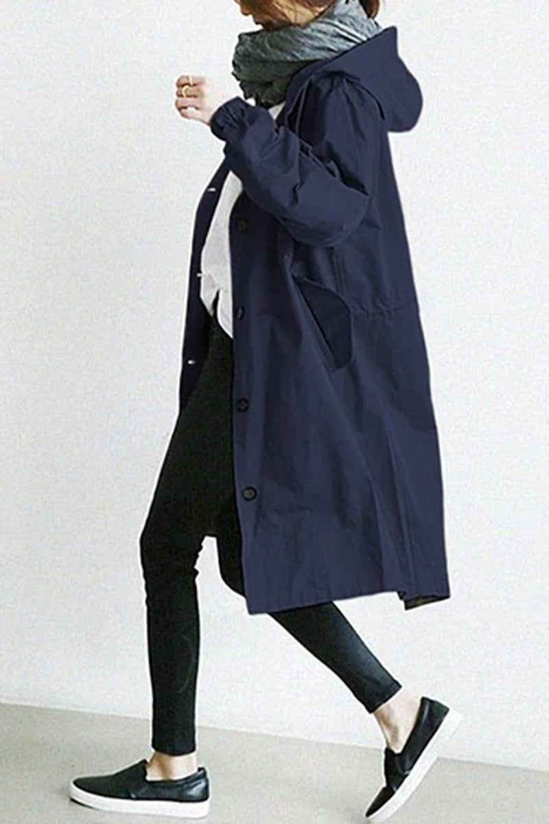 Prendas de abrigo con cuello con capucha y botones de bolsillo sólidos de estilo británico (9 colores)