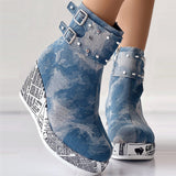 Casual Patchwork Round Out Door Shoes (Heel Height 2.75in)