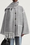 Casual British Style Solid Tassel Contrast Scarf Collar Outerwear(5 Colors)