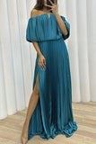 Sexy Formal Solid Slit Fold Off the Shoulder Evening Dresses(5 Colors)