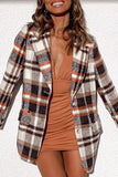 Casual Plaid Pocket Turn-back Collar Outerwear