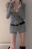 Casual Simplicity Solid Buckle Without Belt O Neck Long Sleeve Two Pieces