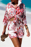 Casual Vacation Geometric Printing Turndown Collar Long Sleeve Two Pieces