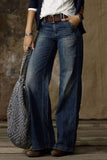 Casual Vintage Solid Make Old Without Belt High Waist Loose Denim Jeans(No Belt)(3 Colors)