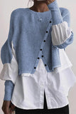 Casual Solid Patchwork Buttons O Neck Tops