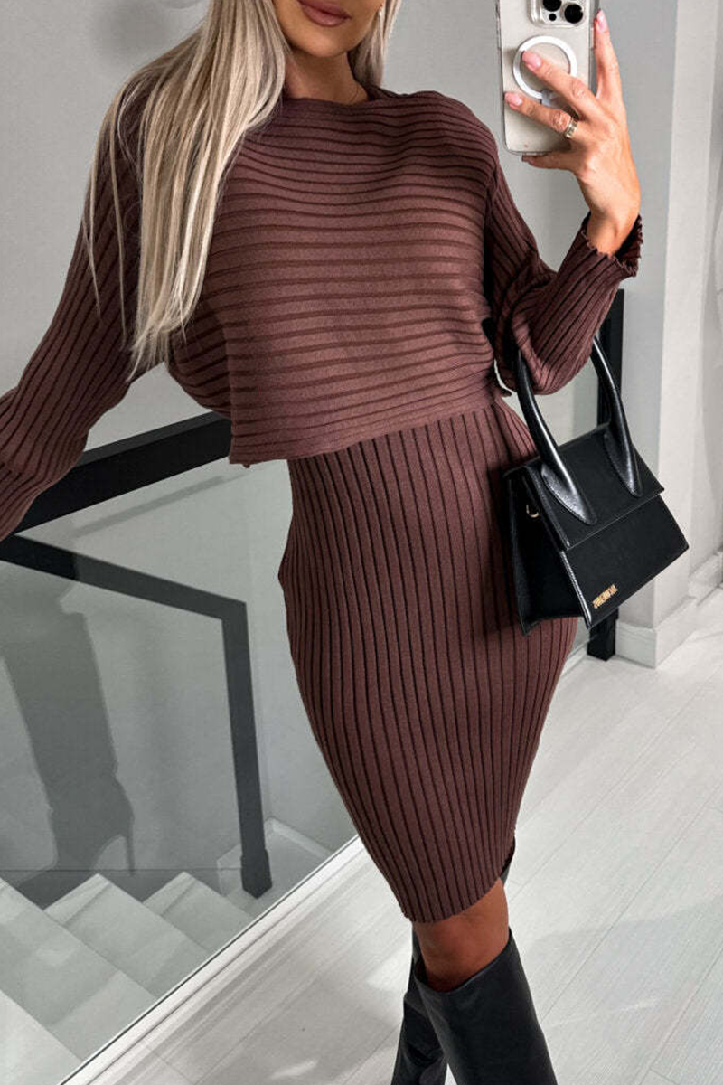 Casual Simplicity Solid O Neck Long Sleeve Two Pieces