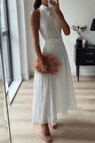 Elegant Solid Embroidered Hollowed Out O Neck Sleeveless Dress Dresses