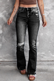 Casual Vintage Solid Ripped High Waist Regular Denim Jeans