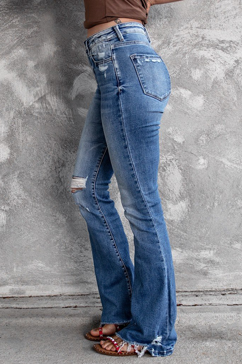 Casual Vintage Solid Ripped High Waist Regular Denim Jeans