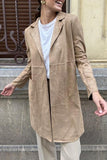 Street Simplicity Solid Pocket Turn-back Collar Outerwear
