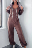 Casual Simplicity Solid Draw String Pocket Hooded Collar Loose Jumpsuits