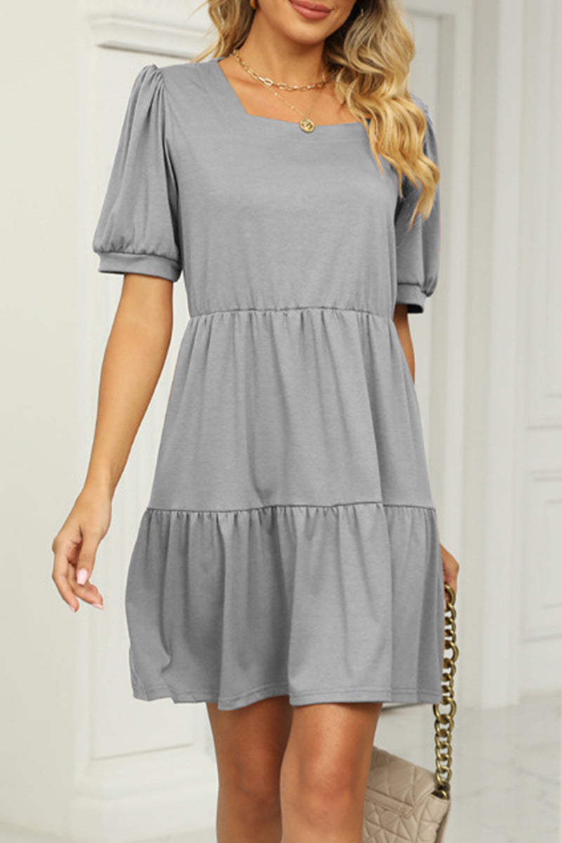 Casual Solid Fold Square Collar A Line Dresses