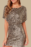 Casual Party Solid Sequins Sequined O Neck Wrapped Skirt Dresses