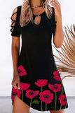 Casual Geometric Hollowed Out Printing O Neck Printed Dress Short Sleeve Dress