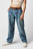 Casual Street Solid Pocket Without Belt Loose Denim Jeans(No Belt)