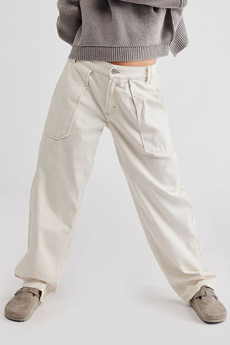 Casual Street Solid Pocket Without Belt Loose Denim Jeans(No Belt)