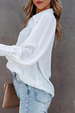 Casual Simplicity Solid Buttons Turndown Collar Tops