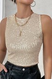 Sexy Solid Sequins O Neck Tops