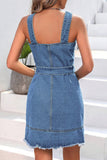 Casual Solid Buckle With Belt Square Collar Sleeveless Regular Denim Dresses