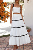 Sweet Elegant Ripple Contrast Square Collar Sleeveless Two Pieces