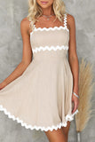 Sweet Elegant Ripple Contrast Square Collar Sling Dress Dresses